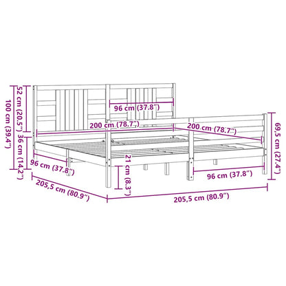 Giroletto con Testiera Grigio 200x200 cm in Legno Massello | homemem39