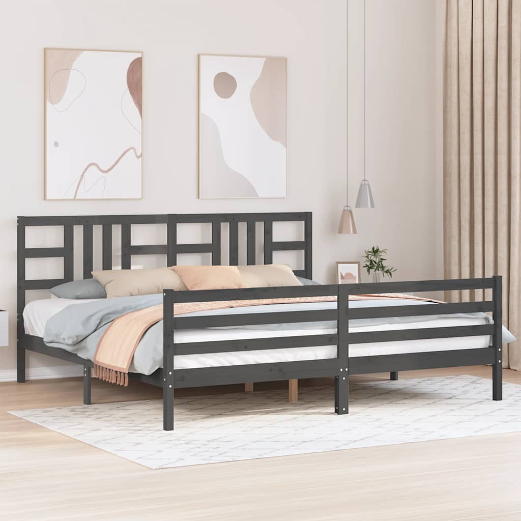 Giroletto con Testiera Grigio 200x200 cm in Legno Massello | homemem39