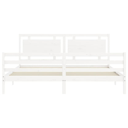 Giroletto con Testiera Bianco 200x200 cm in Legno Massello - homemem39