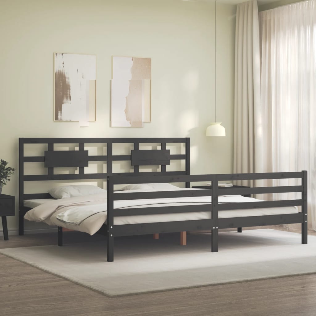 Giroletto con Testiera Grigio 200x200 cm in Legno Massello | homemem39