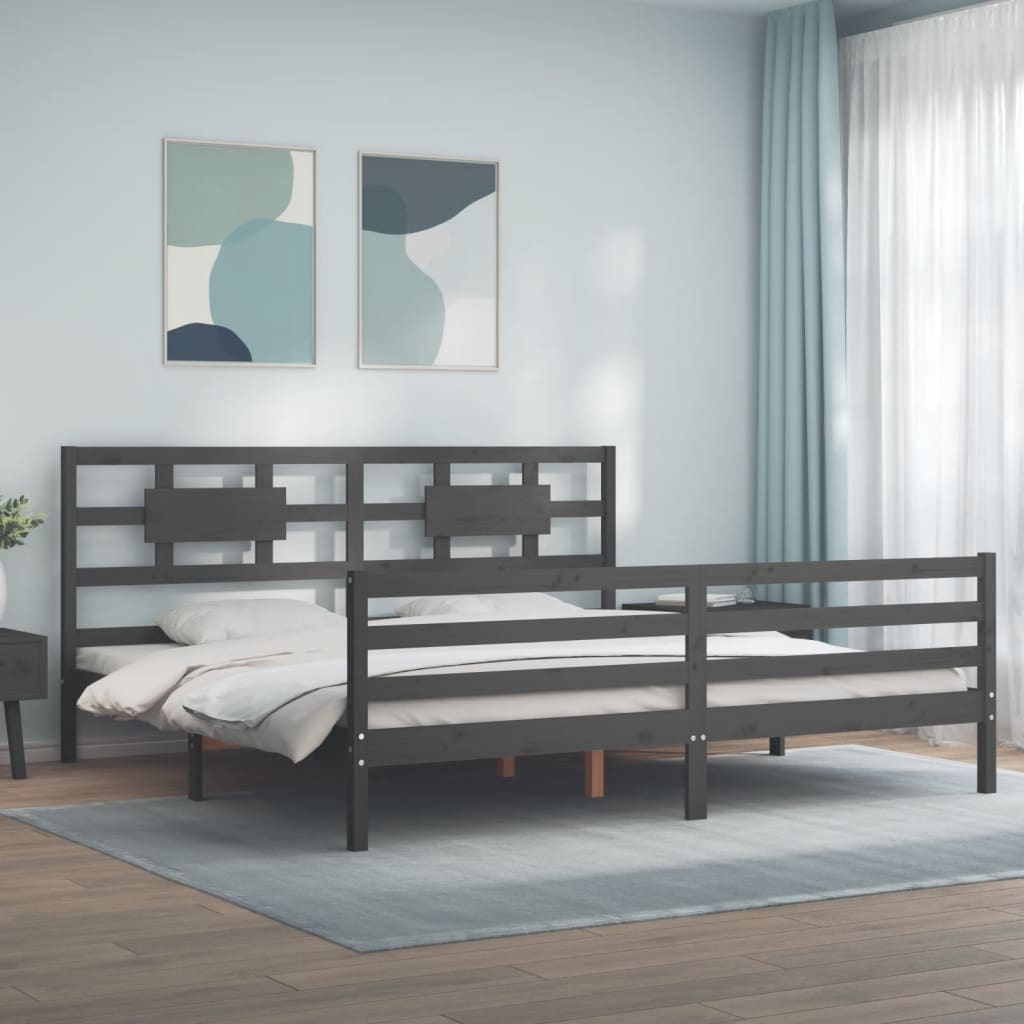 Giroletto con Testiera Grigio 200x200 cm in Legno Massello | homemem39