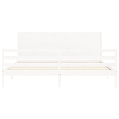 Giroletto con Testiera Bianco 200x200 cm in Legno Massello - homemem39