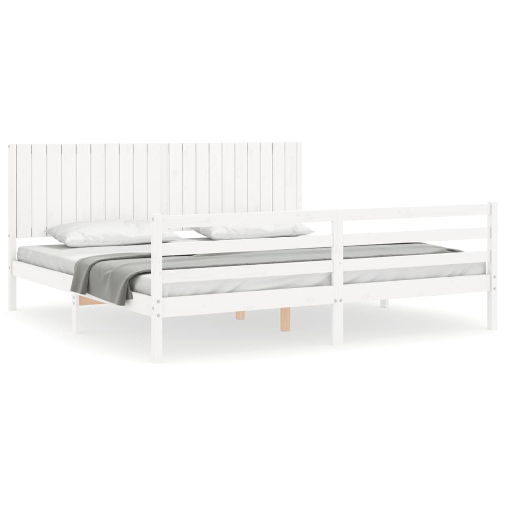 Giroletto con Testiera Bianco 200x200 cm in Legno Massello | homemem39