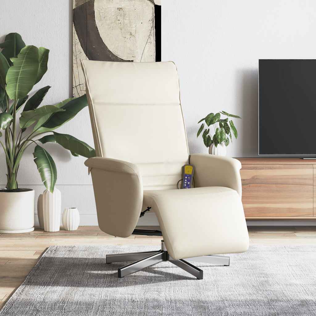Poltrona Reclinabile Massaggio con Poggiapiedi Crema Similpelle | homemem39