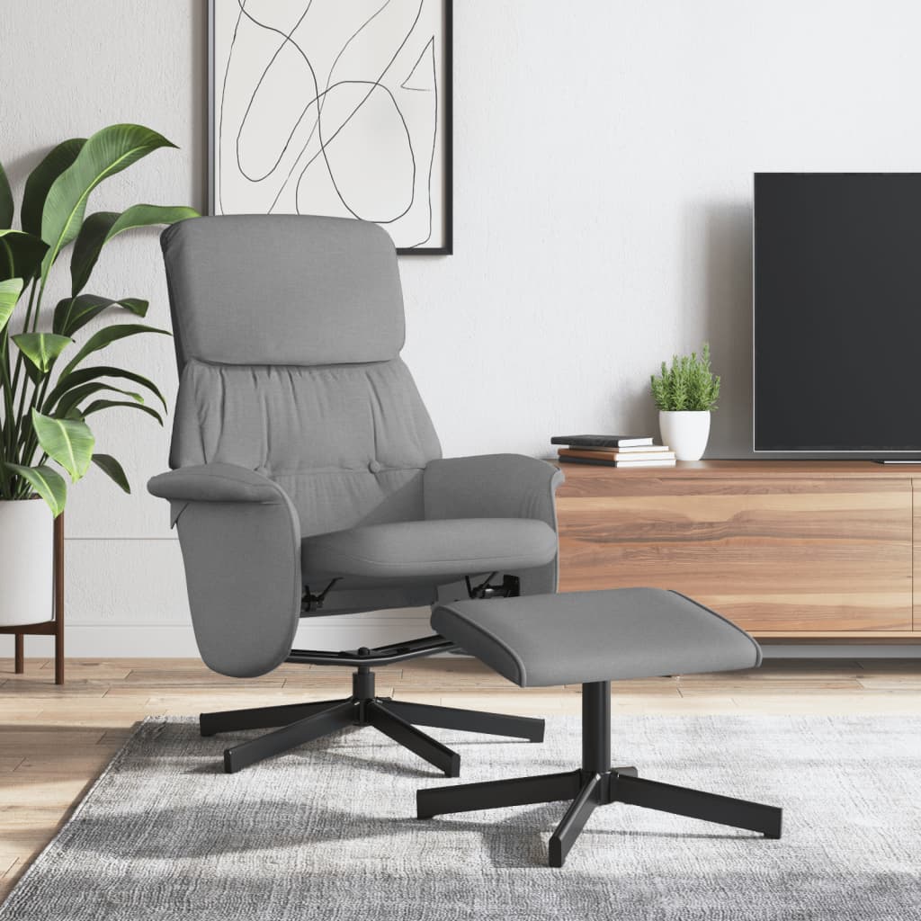 Poltrona Reclinabile con Poggiapiedi Grigio Chiaro in Tessuto - homemem39