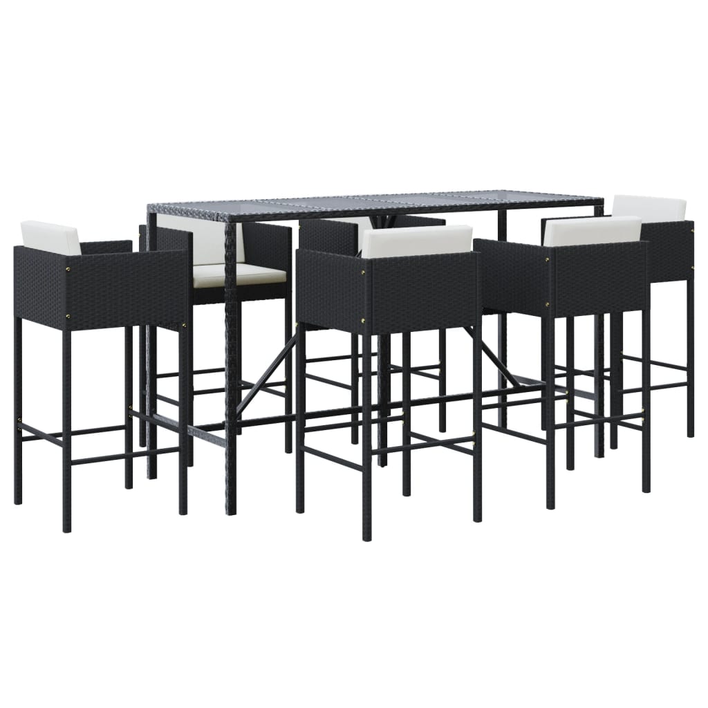 Set Bar da Giardino 7 pz con Cuscini in Polyrattan Nero - homemem39