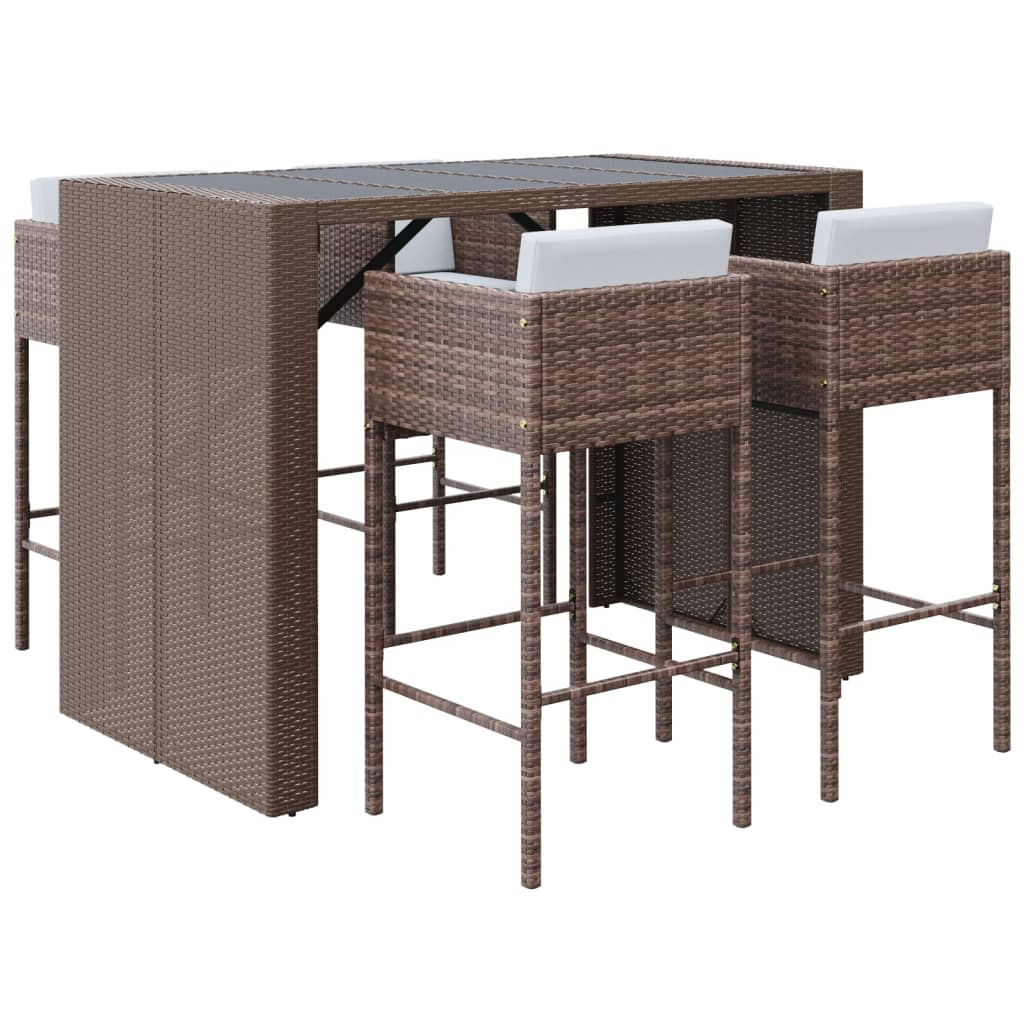 Set Bar da Giardino 5 pz con Cuscini in Polyrattan Marrone - homemem39