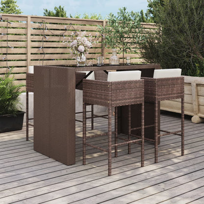 Set Bar da Giardino 5 pz con Cuscini in Polyrattan Marrone - homemem39