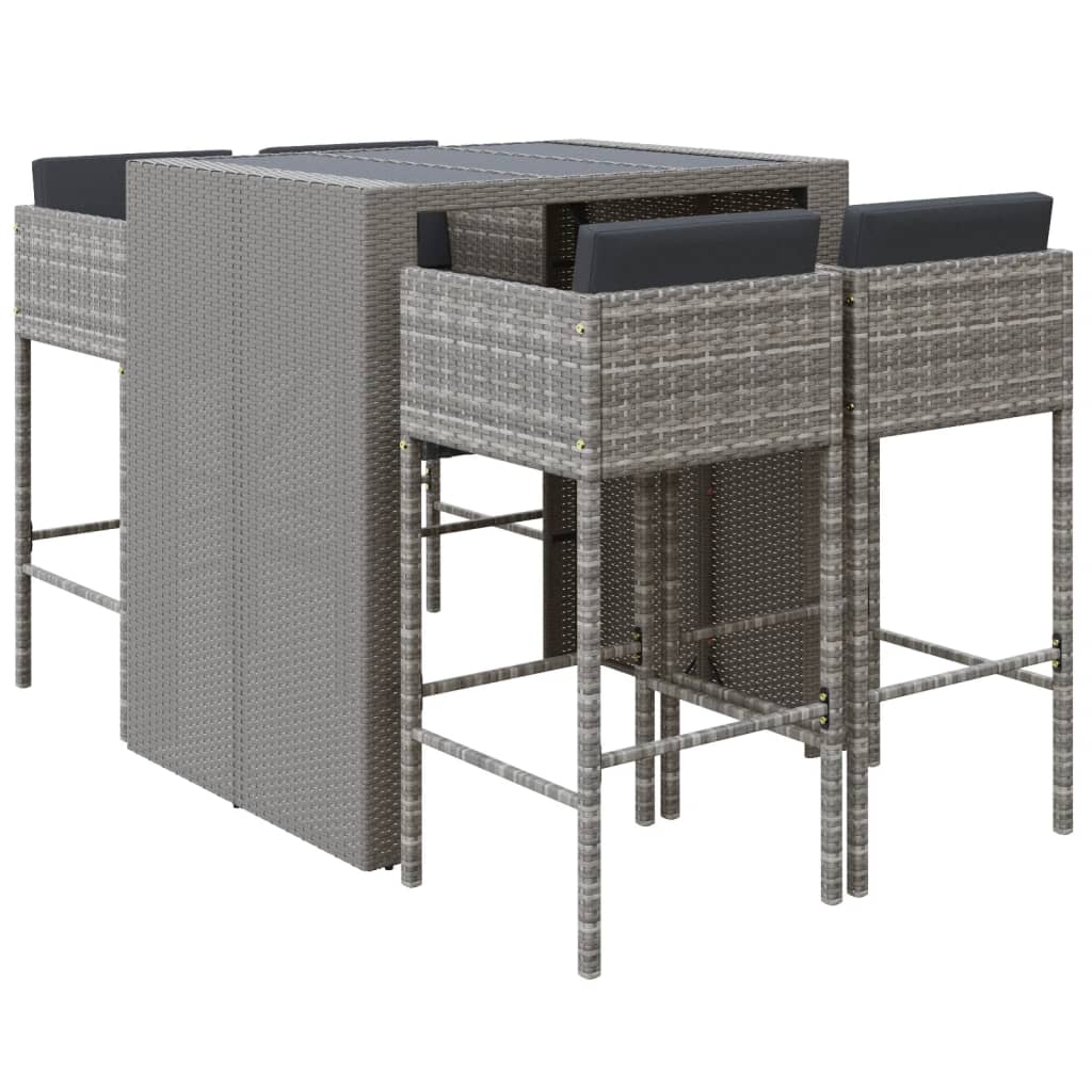 Set Bar da Giardino 5 pz con Cuscini in Polyrattan Grigio | homemem39