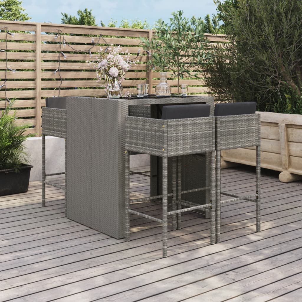Set Bar da Giardino 5 pz con Cuscini in Polyrattan Grigio | homemem39