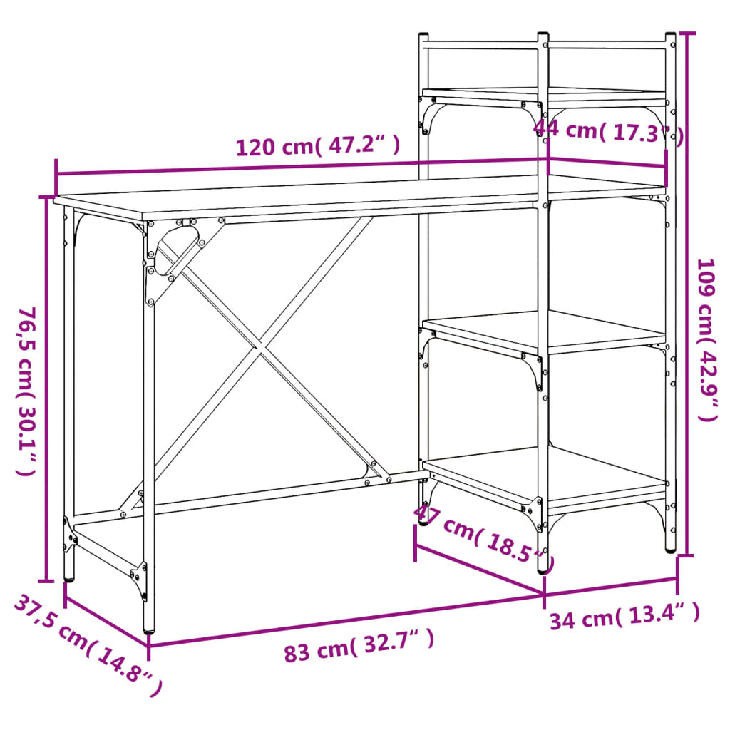 Scrivania per Computer con Scaffali Nera 120x47x109 cm