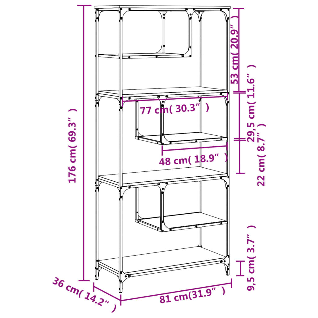 Libreria Rovere Fumo 81x36x176 cm in Legno Multistrato