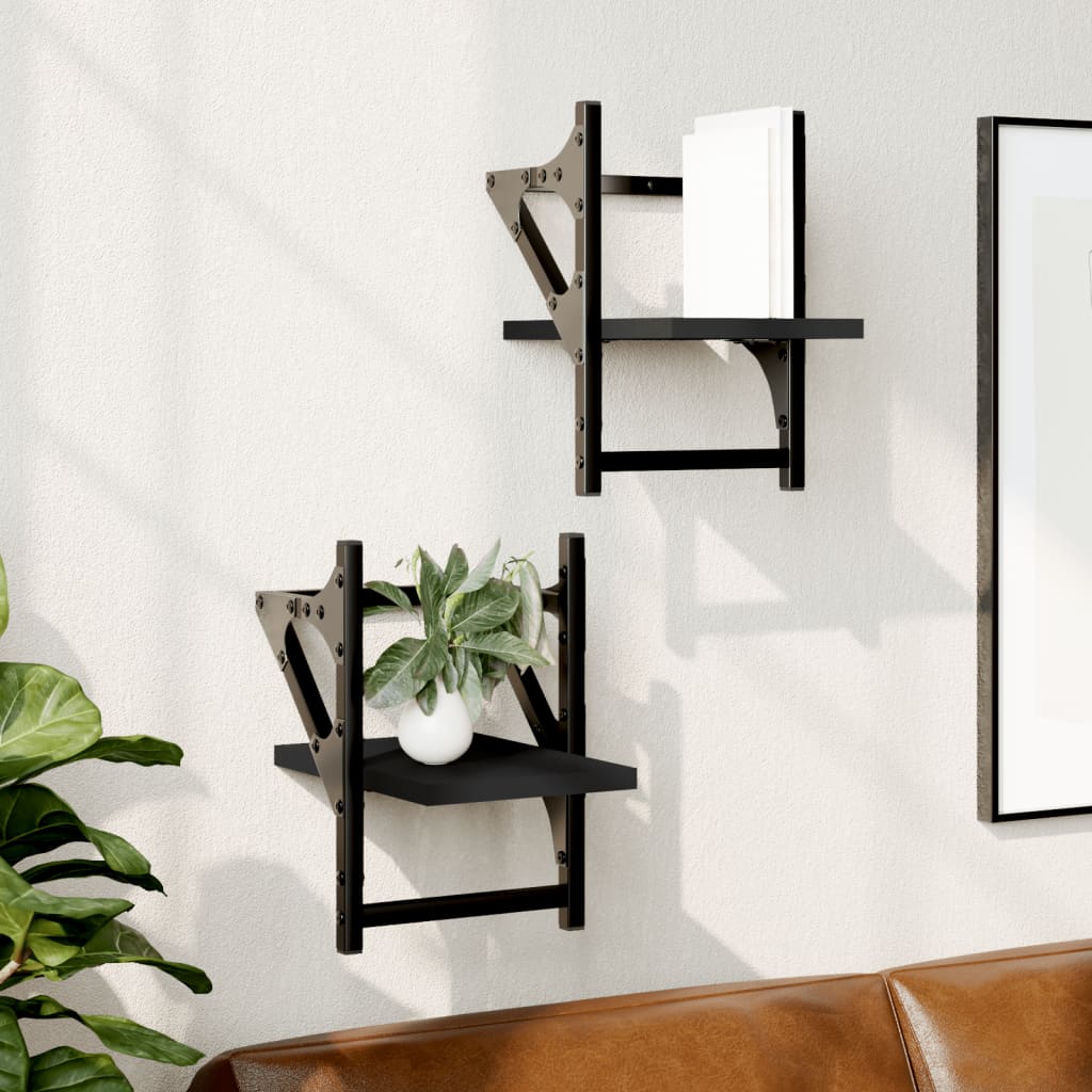 Mensole da Parete con Aste 2 pz Nere 20x25x30 cm | homemem39