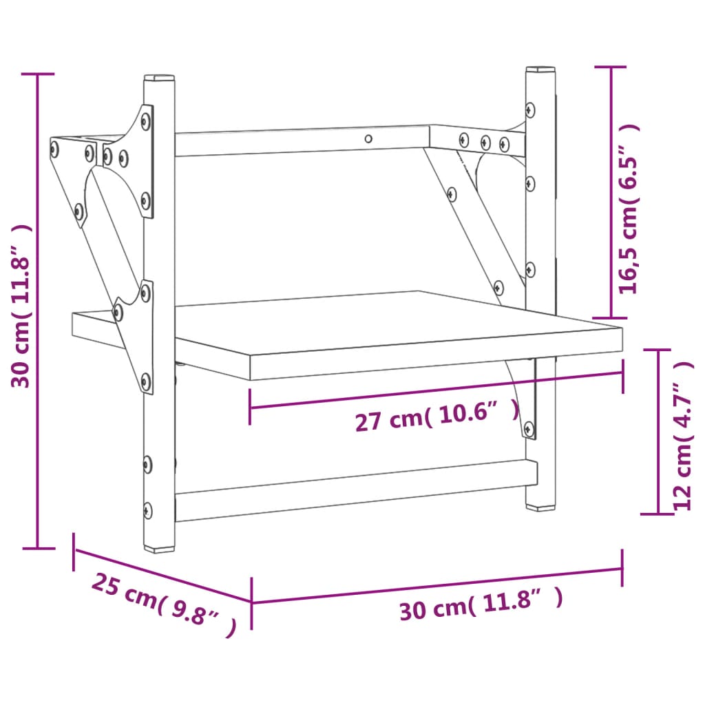 Mensole da Parete con Aste 2 pz Nere 30x25x30 cm | homemem39