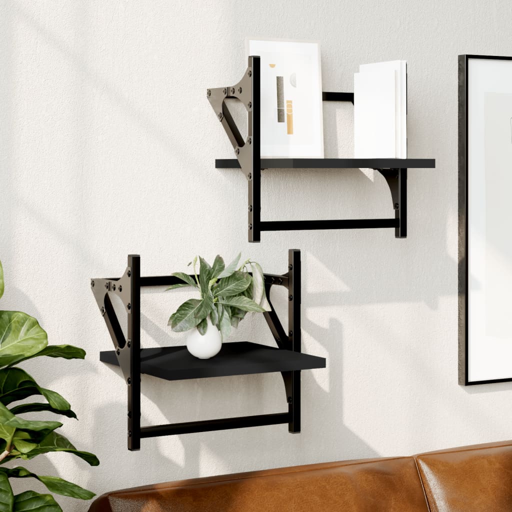 Mensole da Parete con Aste 2 pz Nere 30x25x30 cm | homemem39