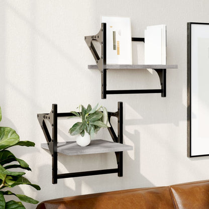 Mensole a Parete con Aste 2pz Grigio Sonoma 30x25x30 cm | homemem39