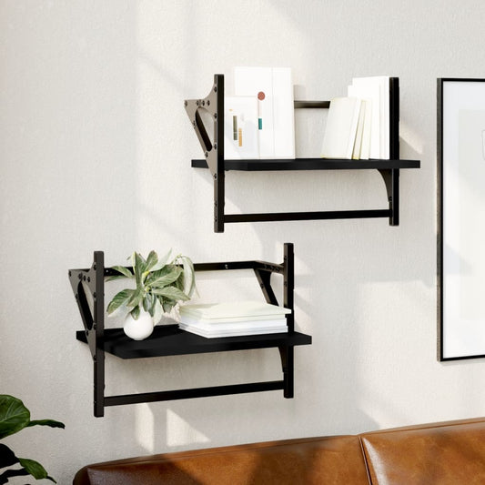 Mensole da Parete con Aste 2 pz Nere 40x25x30 cm | homemem39