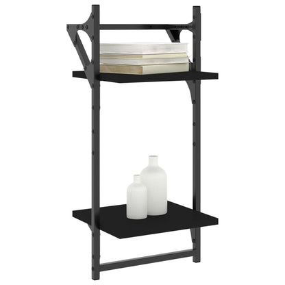 Mensole da Parete 2 Livelli con Aste 2 pz Nere 30x25x65 cm | homemem39