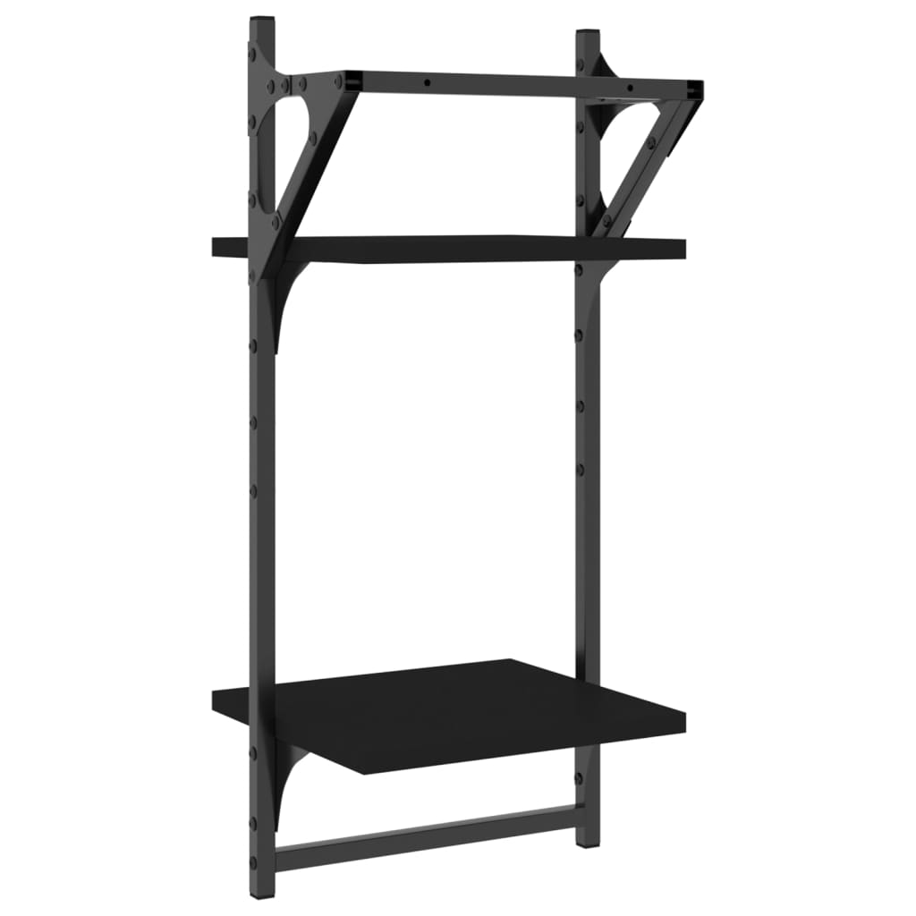 Mensole da Parete 2 Livelli con Aste 2 pz Nere 30x25x65 cm | homemem39