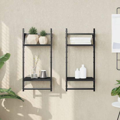 Mensole da Parete 2 Livelli con Aste 2 pz Nere 30x25x65 cm | homemem39