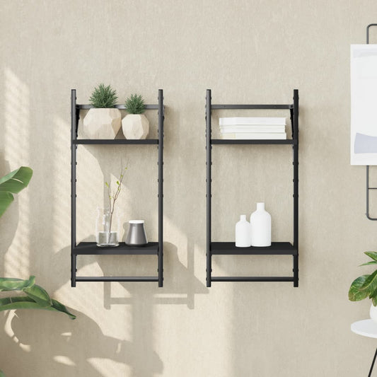 Mensole da Parete 2 Livelli con Aste 2 pz Nere 30x25x65 cm | homemem39