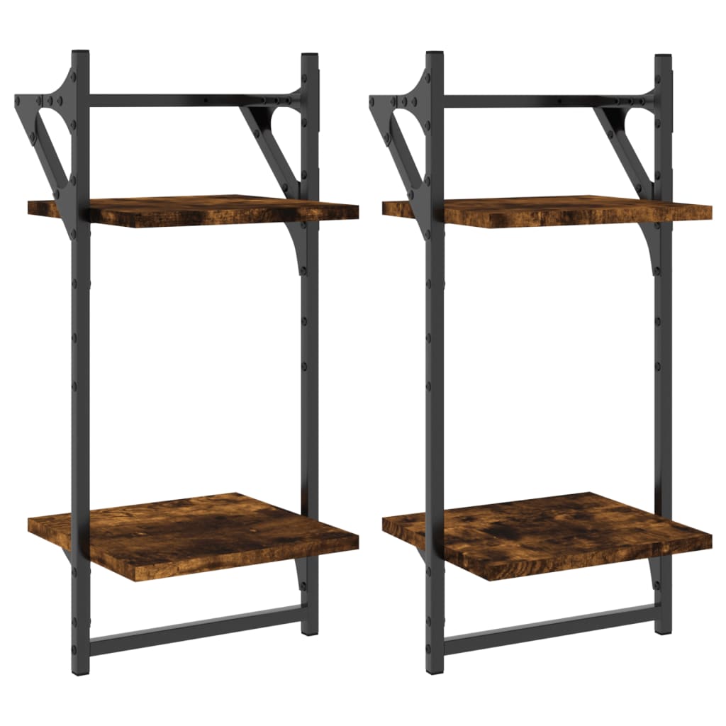 Mensole a Parete con Aste 2pz Rovere Fumo 30x25x65 cm | homemem39