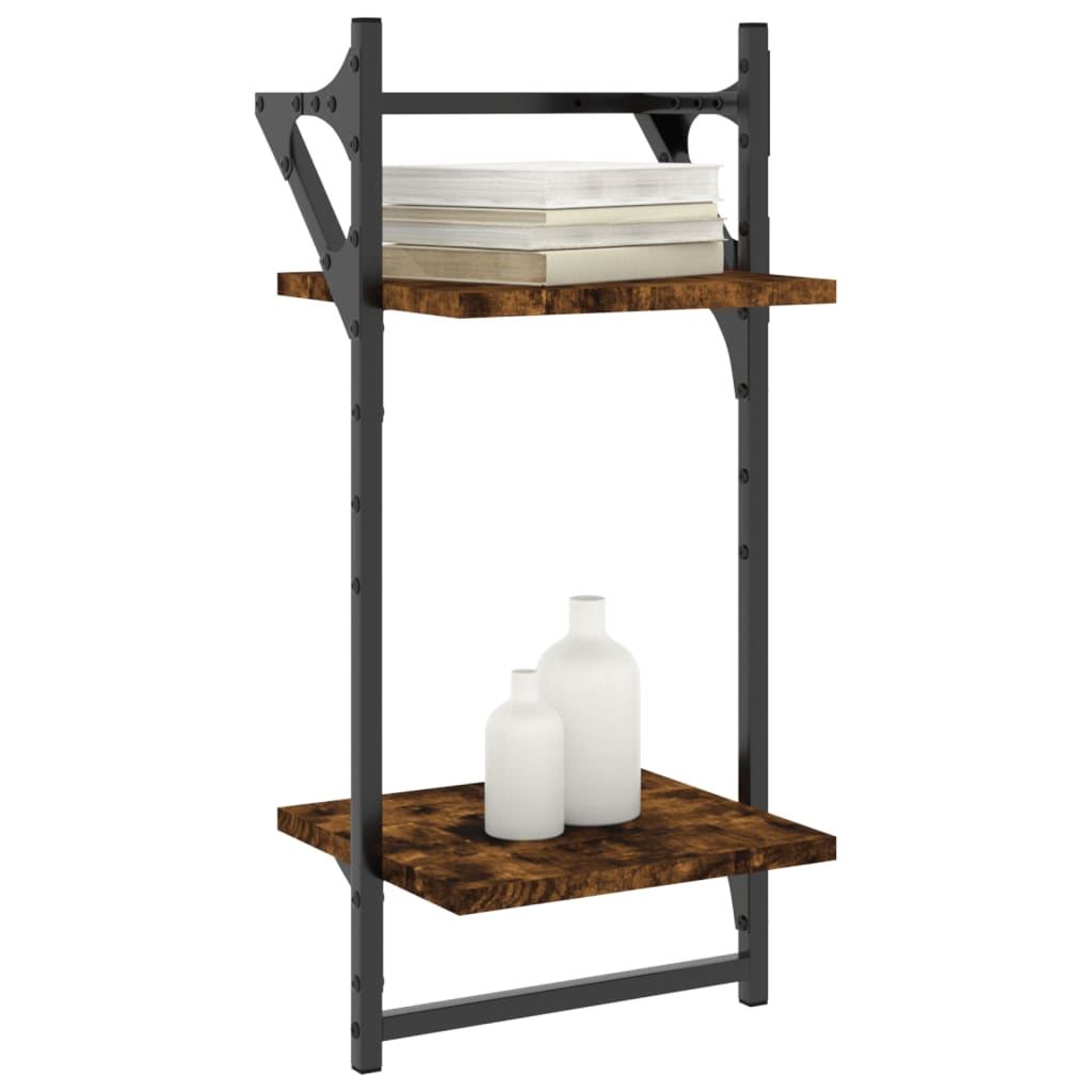 Mensole a Parete con Aste 2pz Rovere Fumo 30x25x65 cm | homemem39