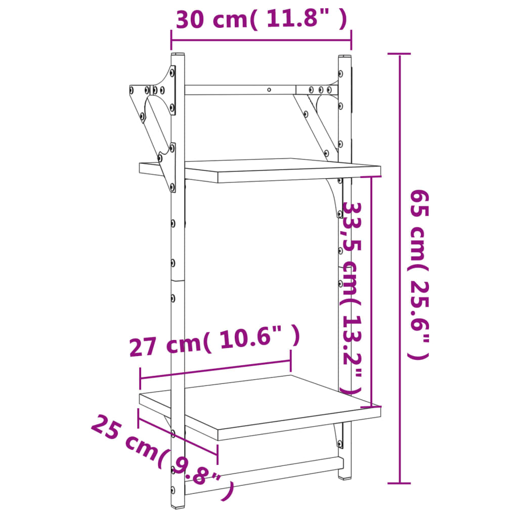 Mensole a Parete con Aste 2pz Rovere Fumo 30x25x65 cm | homemem39