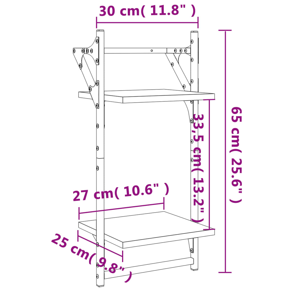 Mensole a Muro con Aste 2 Livelli 2pz Rovere Marrone 30x25x65cm | homemem39