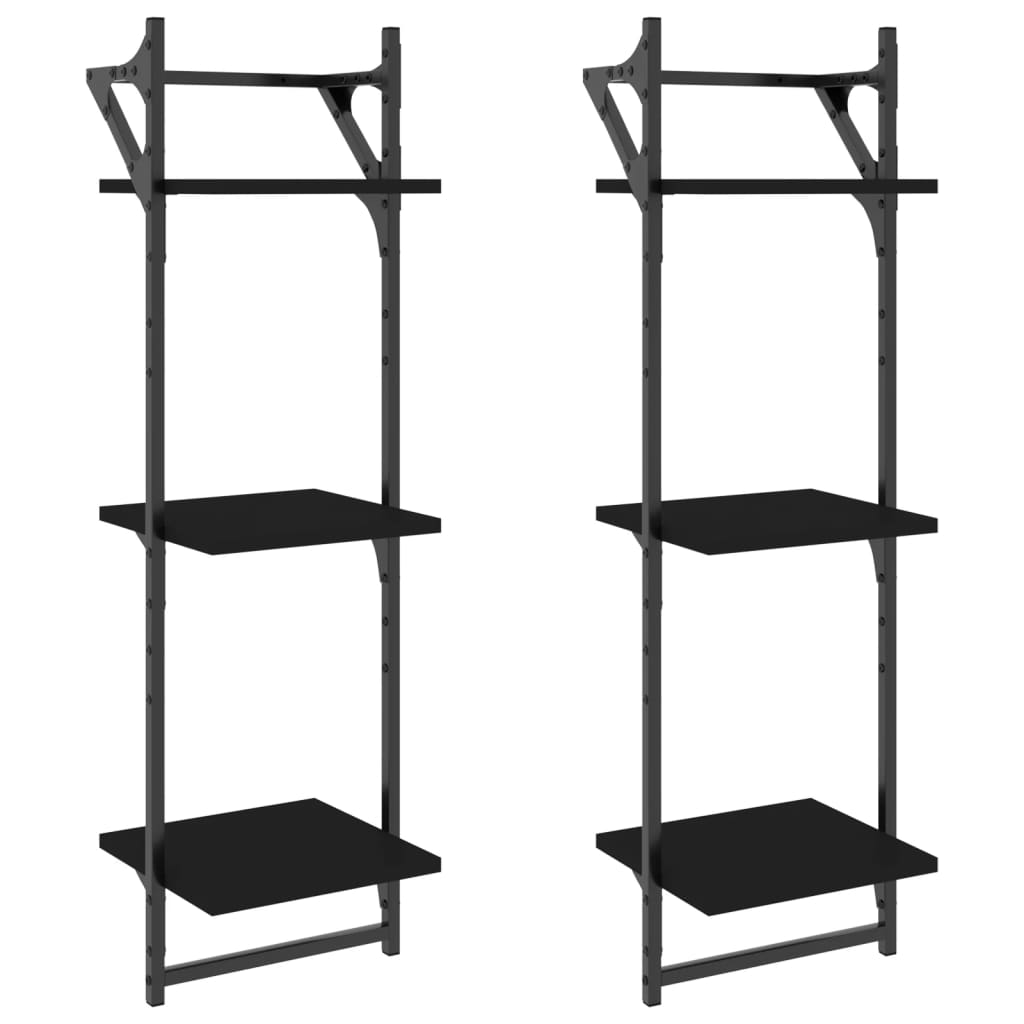 Mensole a Muro con Aste 3 Livelli 2pz Nere 30x25x100 cm | homemem39