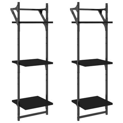 Mensole a Muro con Aste 3 Livelli 2pz Nere 30x25x100 cm | homemem39