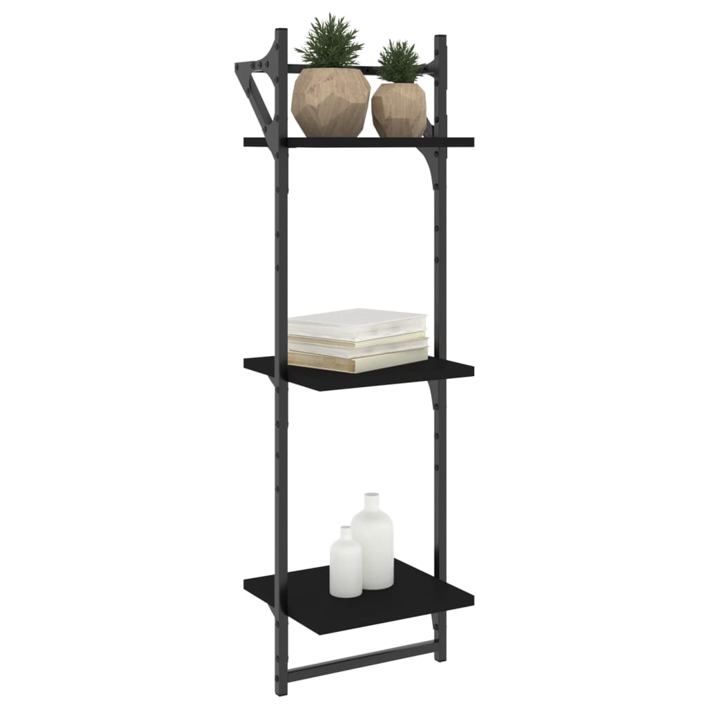 Mensole a Muro con Aste 3 Livelli 2pz Nere 30x25x100 cm | homemem39
