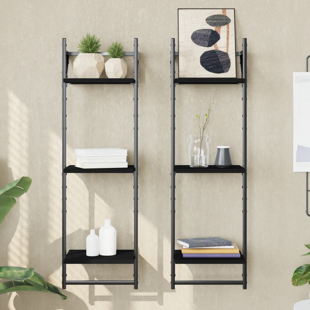 Mensole a Muro con Aste 3 Livelli 2pz Nere 30x25x100 cm | homemem39