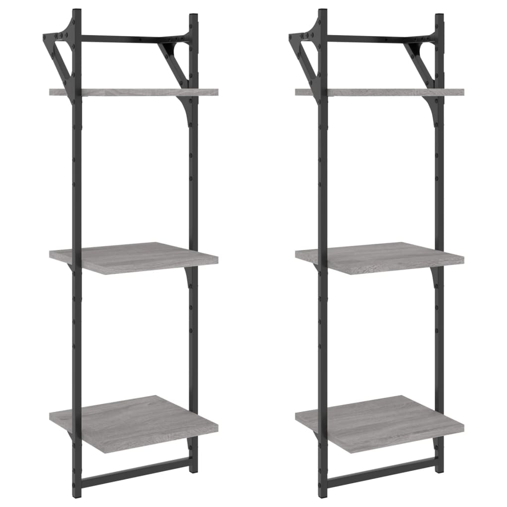 Mensole a Parete con Aste 2pz Grigio Sonoma 30x25x100 cm | homemem39
