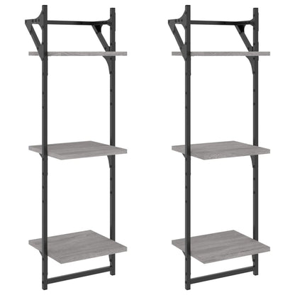 Mensole a Parete con Aste 2pz Grigio Sonoma 30x25x100 cm | homemem39