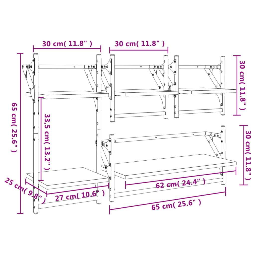 Set Mensole da Parete con Aste 4pz Nero in Legno Multistrato | homemem39