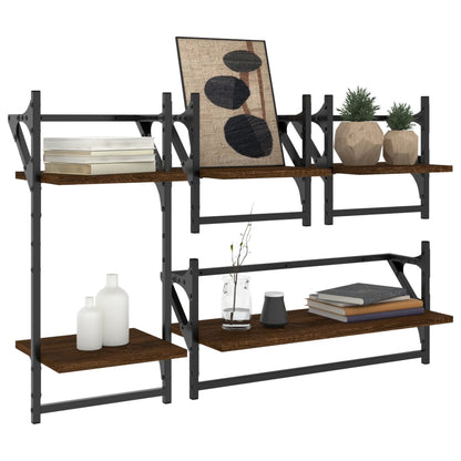 Set Mensole Parete con Aste 4pz Rovere Marrone in Multistrato | homemem39