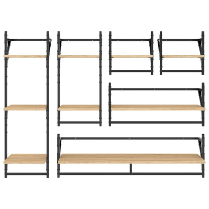 Set Mensole Parete con Aste 6pz Rovere Sonoma Legno Multistrato