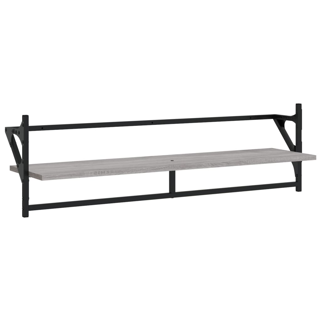 Set Mensole Parete con Aste 6pz Grigio Sonoma Legno Multistrato | homemem39