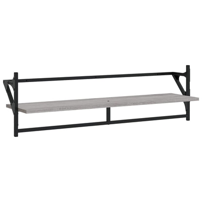 Set Mensole Parete con Aste 6pz Grigio Sonoma Legno Multistrato | homemem39