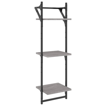 Set Mensole Parete con Aste 6pz Grigio Sonoma Legno Multistrato