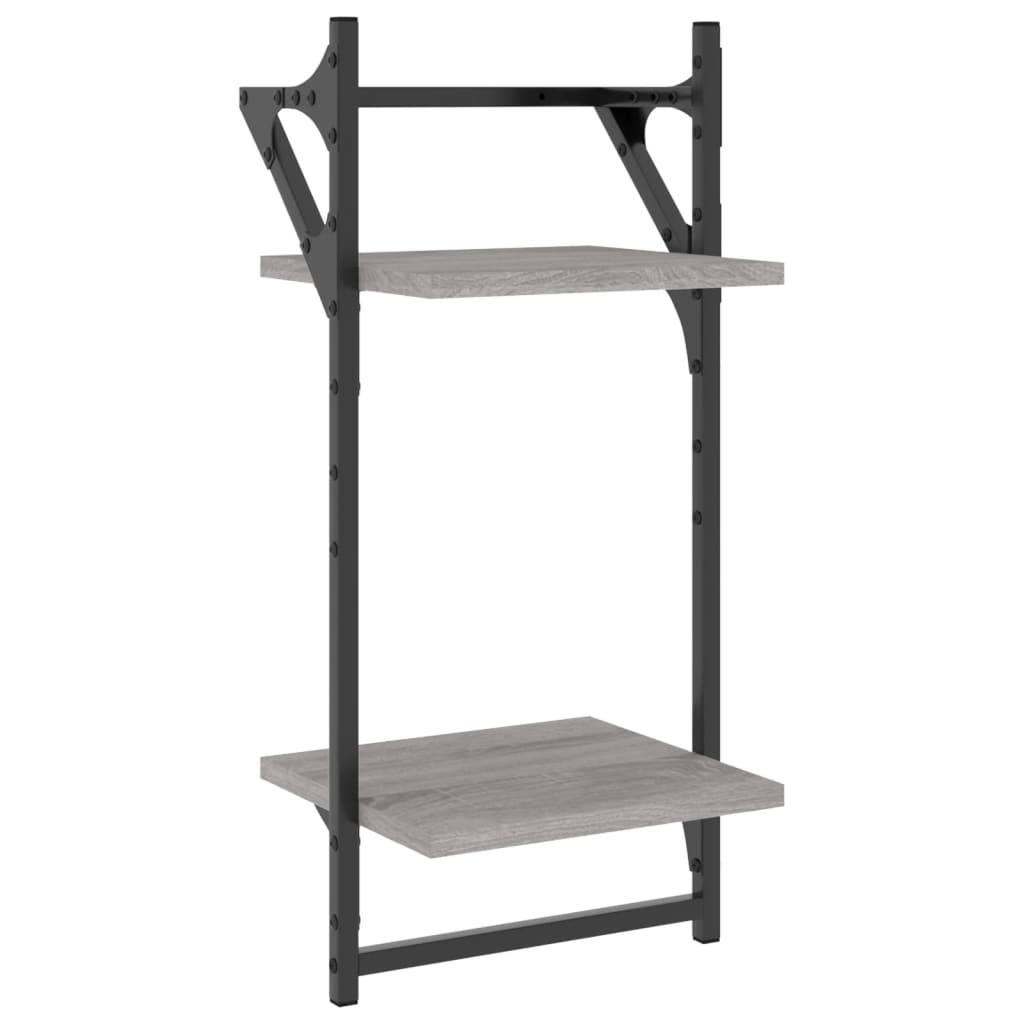 Set Mensole Parete con Aste 6pz Grigio Sonoma Legno Multistrato | homemem39