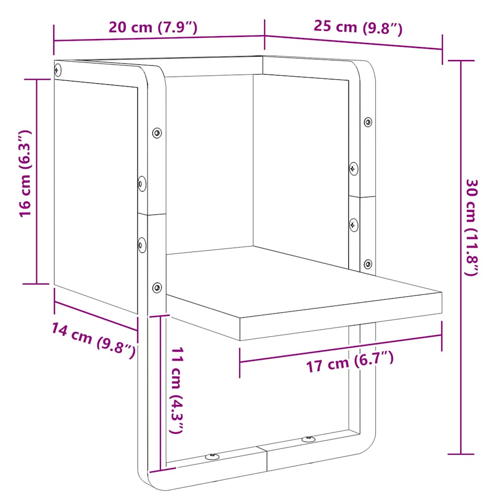 Mensola a Parete con Asta Grigio Sonoma 20x25x30 cm | homemem39