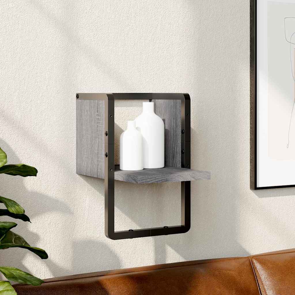Mensola a Parete con Asta Grigio Sonoma 20x25x30 cm | homemem39