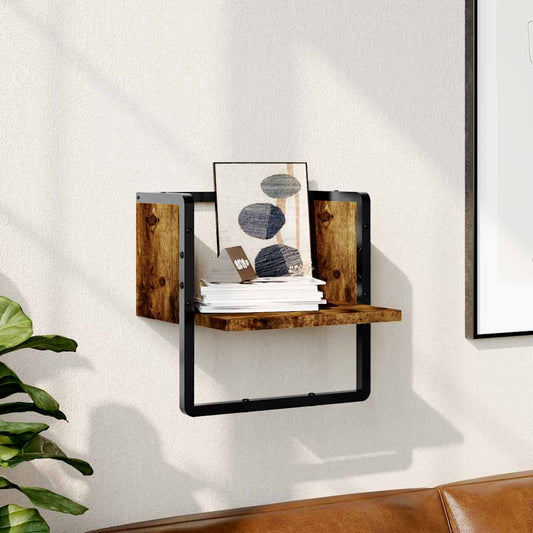 Mensola a Parete con Asta Rovere Fumo 30x25x30 cm | homemem39