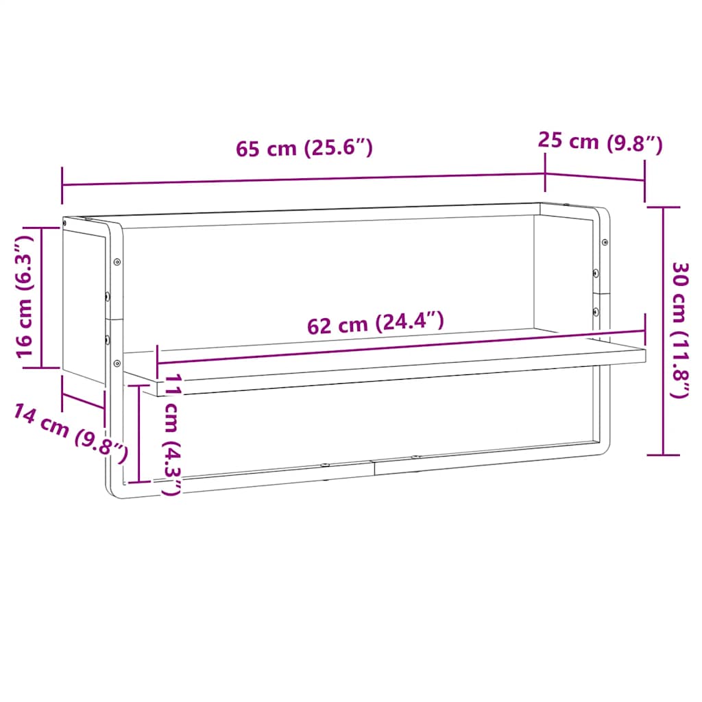 Mensola a Parete con Asta Grigio Sonoma 65x25x30 cm | homemem39