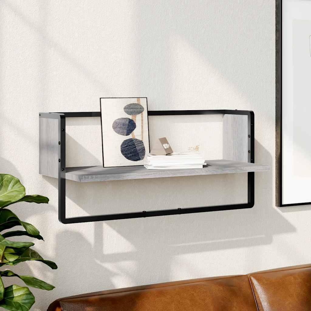 Mensola a Parete con Asta Grigio Sonoma 65x25x30 cm | homemem39