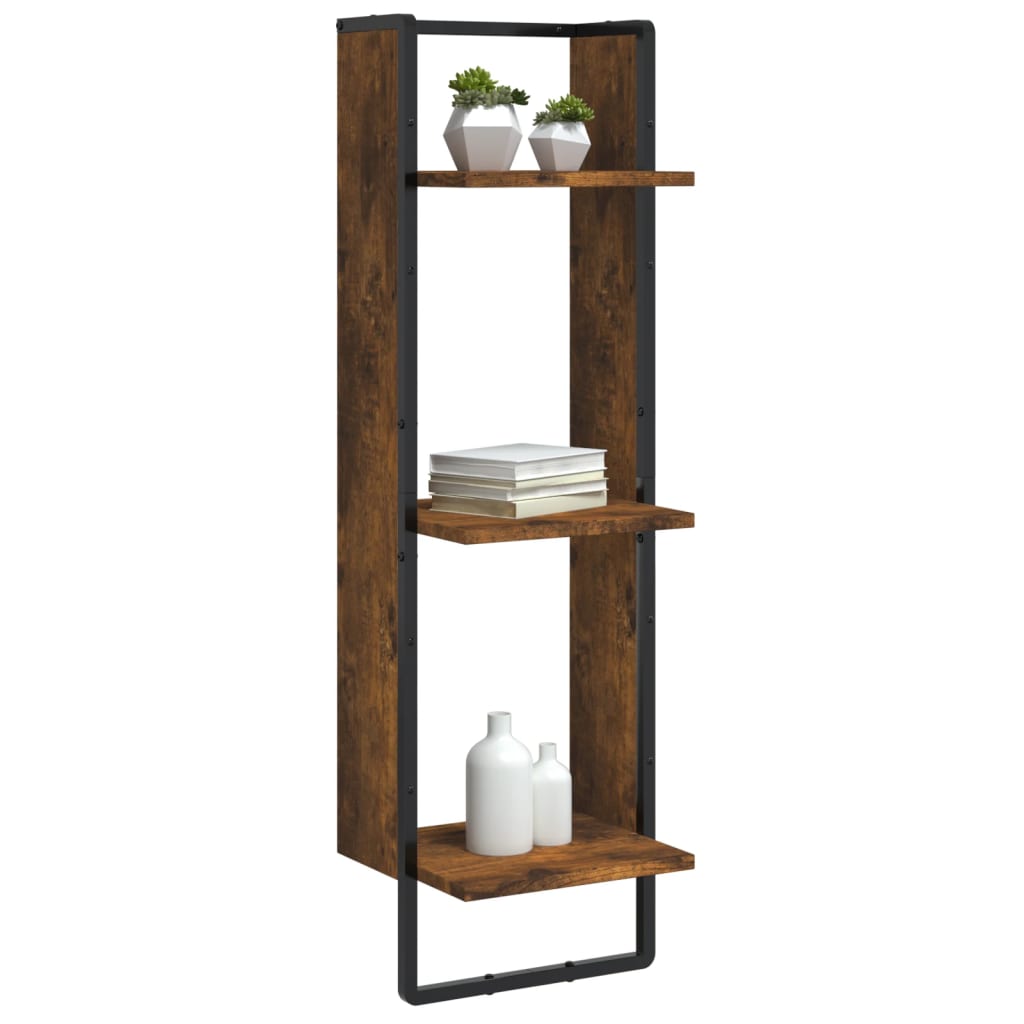 Scaffale a Parete 3 Ripiani Rovere Fumo 30x25x100cm Multistrato | homemem39