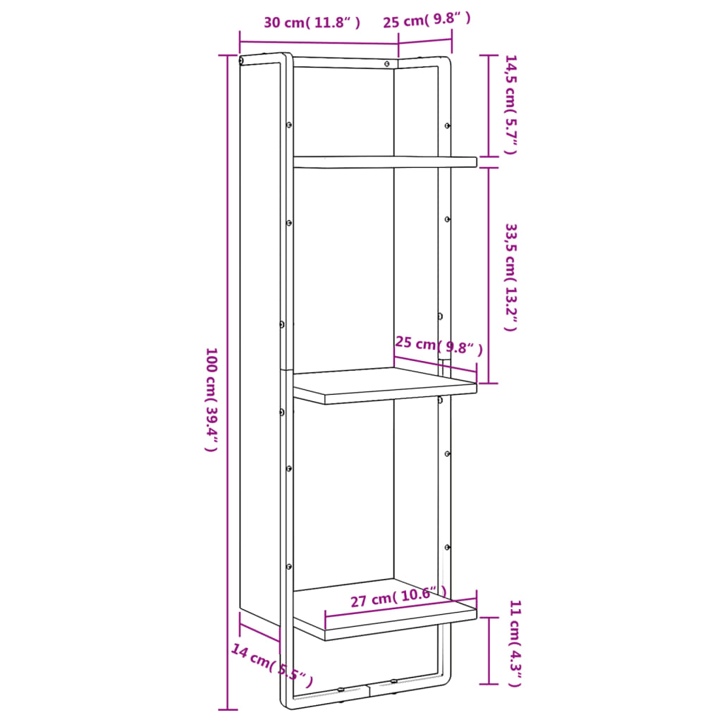 Scaffale a Parete 3 Ripiani Rovere Fumo 30x25x100cm Multistrato | homemem39