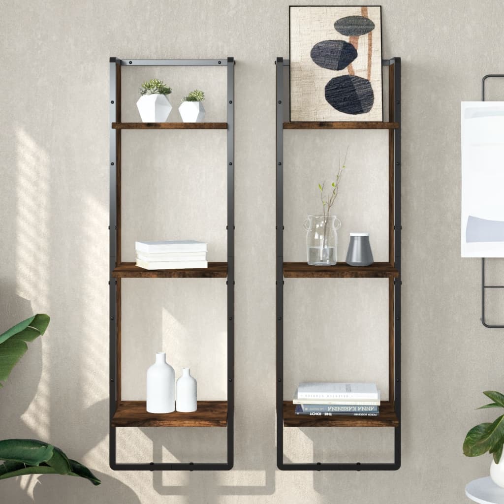 Scaffale a Parete 3 Ripiani Rovere Fumo 30x25x100cm Multistrato | homemem39